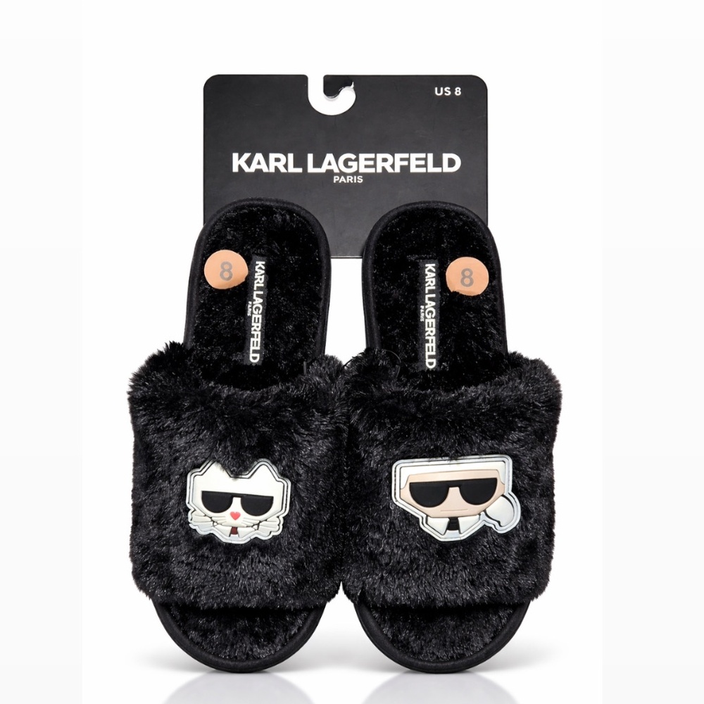Brand New Karl Lagerfeld Paris Women's Jovie Faux Fur Slide Sandals